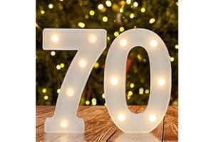 JUICYRAUL Warm White LED Light Up Number 70, 70th Birthday Decor for Her Him,Table Centerpieces & Backdrop Wall Décor,Lighted Marquee Sign for 70th Wedding Anniversary Décor