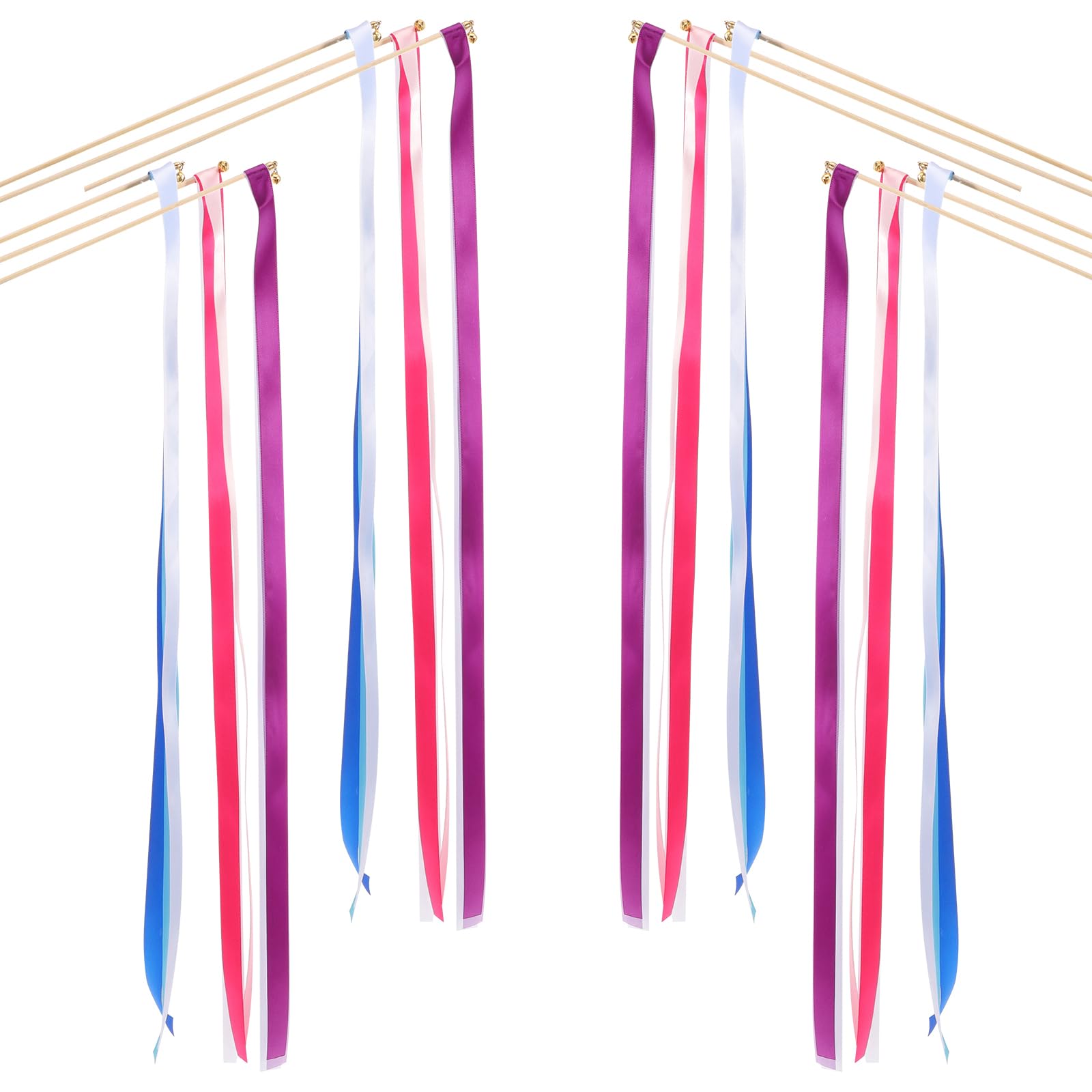ULTNICE Wedding Ribbon Wands with Bells 30Pcs Streamer Fairy Sticks for Party Favors Ceremony and Reception Celebration