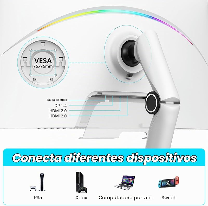 Monitor 27 Pulgadas,Monitor 240Hz,Pantalla Ordenador QHD 2560*1440,Monitor Gaming VA Mini LED, 1ms, Adaptive Sync, 2xHDMI 2.0,DisplayPort 1.4, HDR1000,95%DCI-P3, VESA75 * 75mm, Altura Ajustable