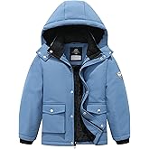 TUNICCE Boy's Winter Coat Waterproof Puffer Jacket| Thicken Fleece Lining Warm Windbreak Hooded Down Parka for Kids
