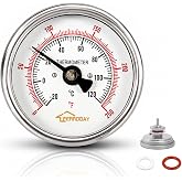 FERRODAY 2.45" Dial 1.3" Probe 1/2 NPT Stainless Steel Dial Pot Thermometer | 0-250&ordm;F/-20-120℃ Brew Thermometer for Brew Kettle Pot, Weldless Thermometer with O-Rings for Measuring Water Temperature
