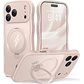 for iPhone 17 Pro Max Case for Women,[Compatible with Magsafe][360° Spin Magnetic Stand][Cute Wave Edge][Military-Grade Protection]Translucent Matte Phone Case for iPhone 17 Pro Max,Rose Gold