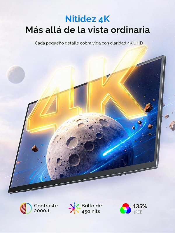 Monitor portátil 4K Touch, Ecrã IPS de 15,6" com USB-C e Agulha