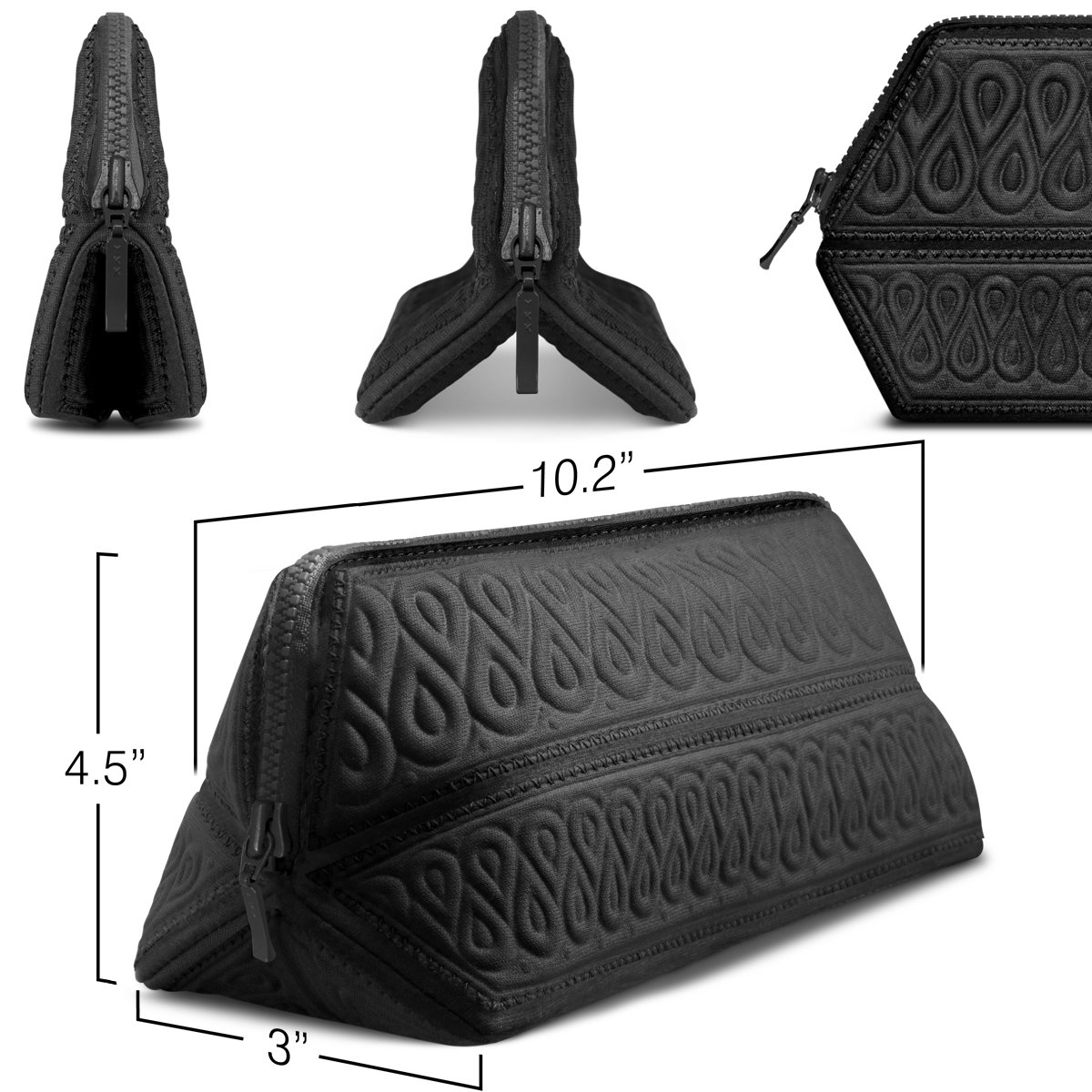 MetricUSA Cosmetic Makeup Bag Case Organizer Fits Even Longest Makeup Brushes is Water Repellent Travel Clutch Purse Toiletry Bag is Portable Soft and Beautiful Premium Quality Foldable Design (Black)