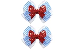 JIADUO 2PC Blue White Gingham Hair Bow Clips 3.5 Inch Checker Pigtail Bows Wizard Hair Accessories