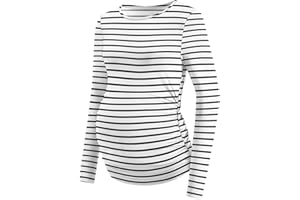 LOMON Maternity Shirts Long Sleeve Thermal Tops Side Ruched Casual Tshirt Crewneck Fleece Base Layer for Pregnant Women