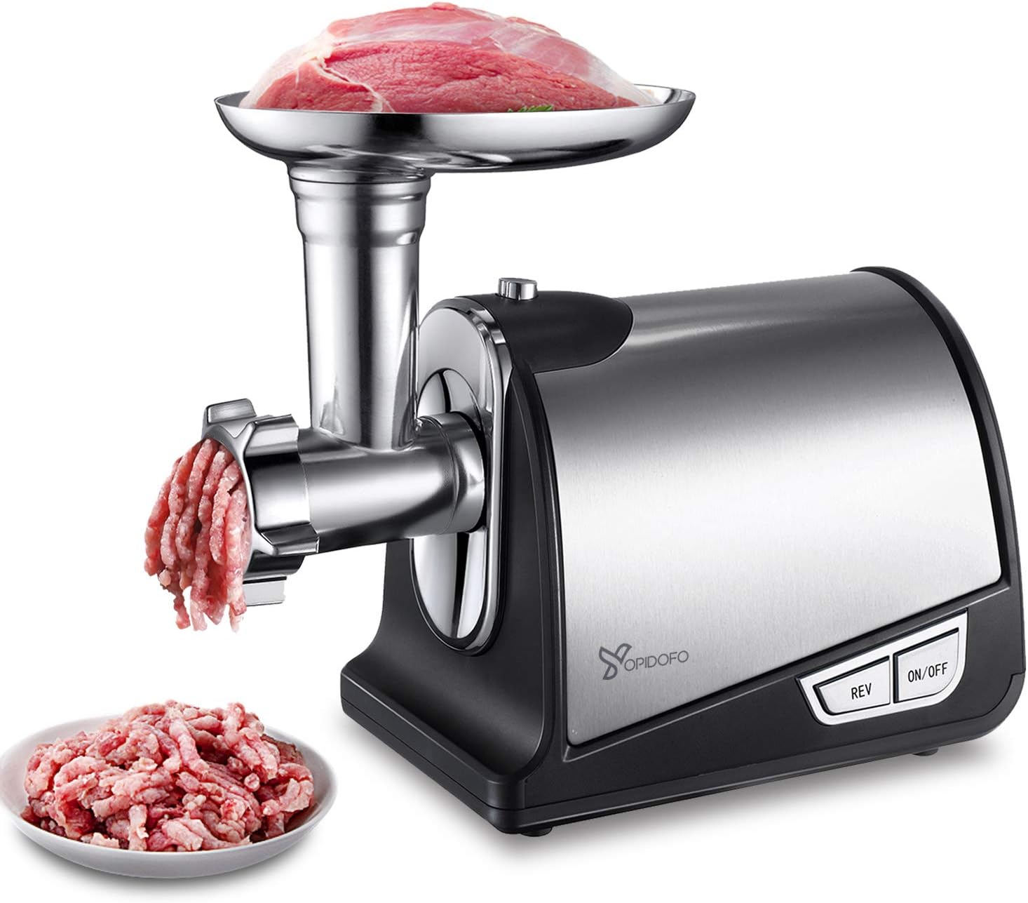 Electric Meat Grinder Stainless Steel Meat Mincer & Sausage Stuffer with 3 Grinding Plates,Sausage & Kubbe Attachments Easy Operation for Kitchen Home