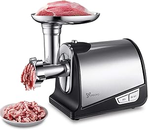 Electric Meat Grinder Stainless Steel Meat Mincer & Sausage Stuffer with 3 Grinding Plates,Sausage & Kubbe Attachments Easy Operation for Kitchen Home