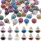 CRAFTYMELODY 96Pcs 16mm Glass Ball Charms 12 Colors Transparent Glass Ball Charm Pendants with Shining Sequins Colorful DIY Charms Hanging Pendants for Earring Bracelet Necklaces DIY Jewelry Making
