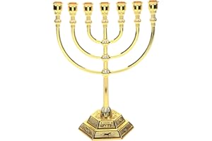 FOMIYES 7 Branch Menorah Candle Holder Hanukkah Candle Stand Jerusalem Candlestick Centerpiece for Jewish Holiday Party Decor Golden 17x13.5cm