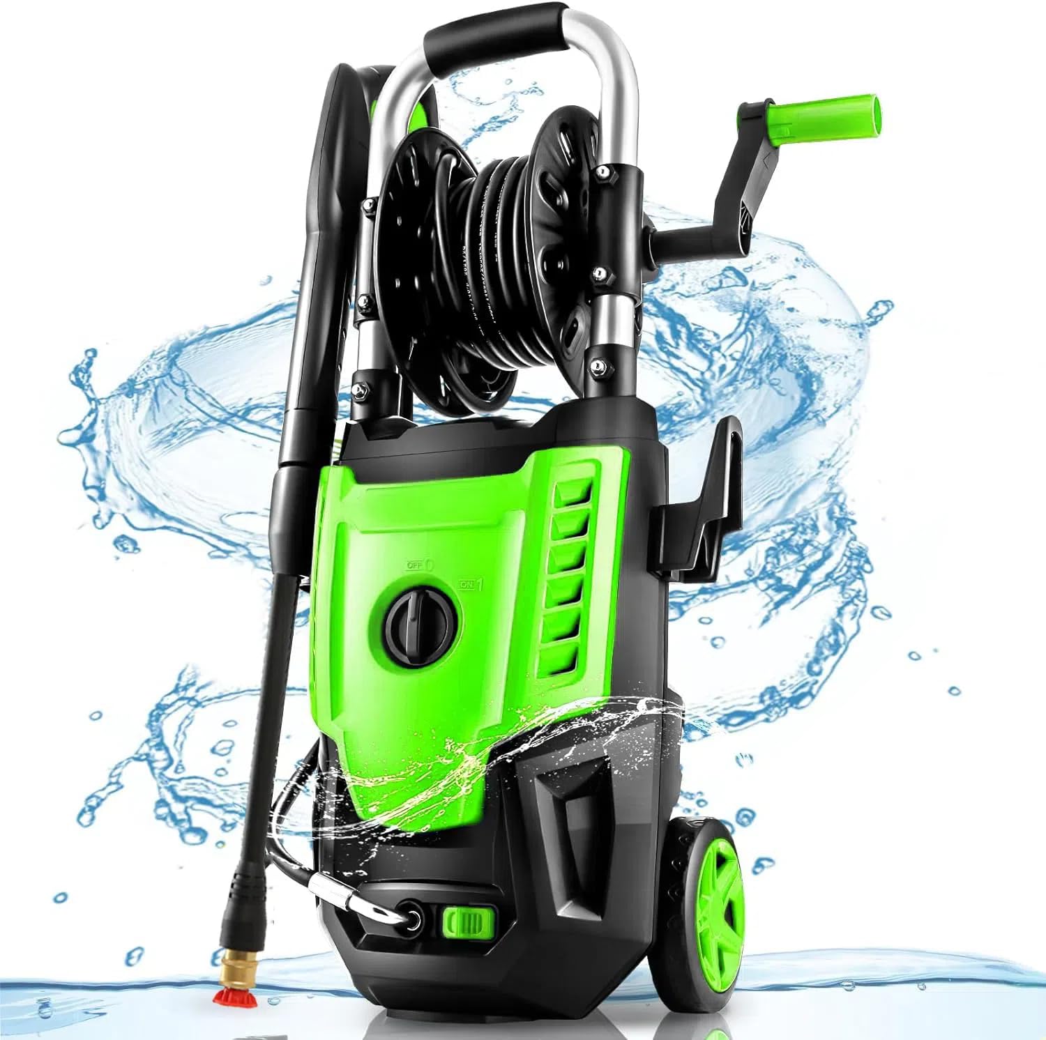 Photo 1 of 4800 PSI Electric Pressure Washer- 4.0 GPM High Power Washer with 33FT Hose Reel, 4 Spray Tips and Soap Bottle for Car Washing, Fence Cleaning, Patio Maintenance?Upgraded? (Green)