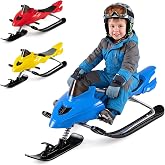 Goplus Snow Racer Sled with Brakes, Steering Handle, Tow Ropes | Metal Ski Slider Board, Snow Bike Sled Downhill Sleigh for Kids Tenns Winter Sports