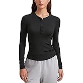 CRZ YOGA Ribbed Modal Henley Shirts for Women - Comfort Casual Knit Long Sleeve Tops Soft Stretchy Basic Fitted Layering