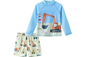Aisyee Toddler Baby Boys Rash Guard Set for Kids Boys Swim Set with Swim Trunks Long Sleeve Bathing Suits