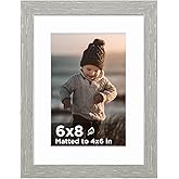 KINLINK 6x8 Picture Frame Light Grey Set of 1, Wooden Photo Frame Matted 4x6 with Plexiglass for 4x6 with Mat or 6x8 without Mat for Table and Wall Display