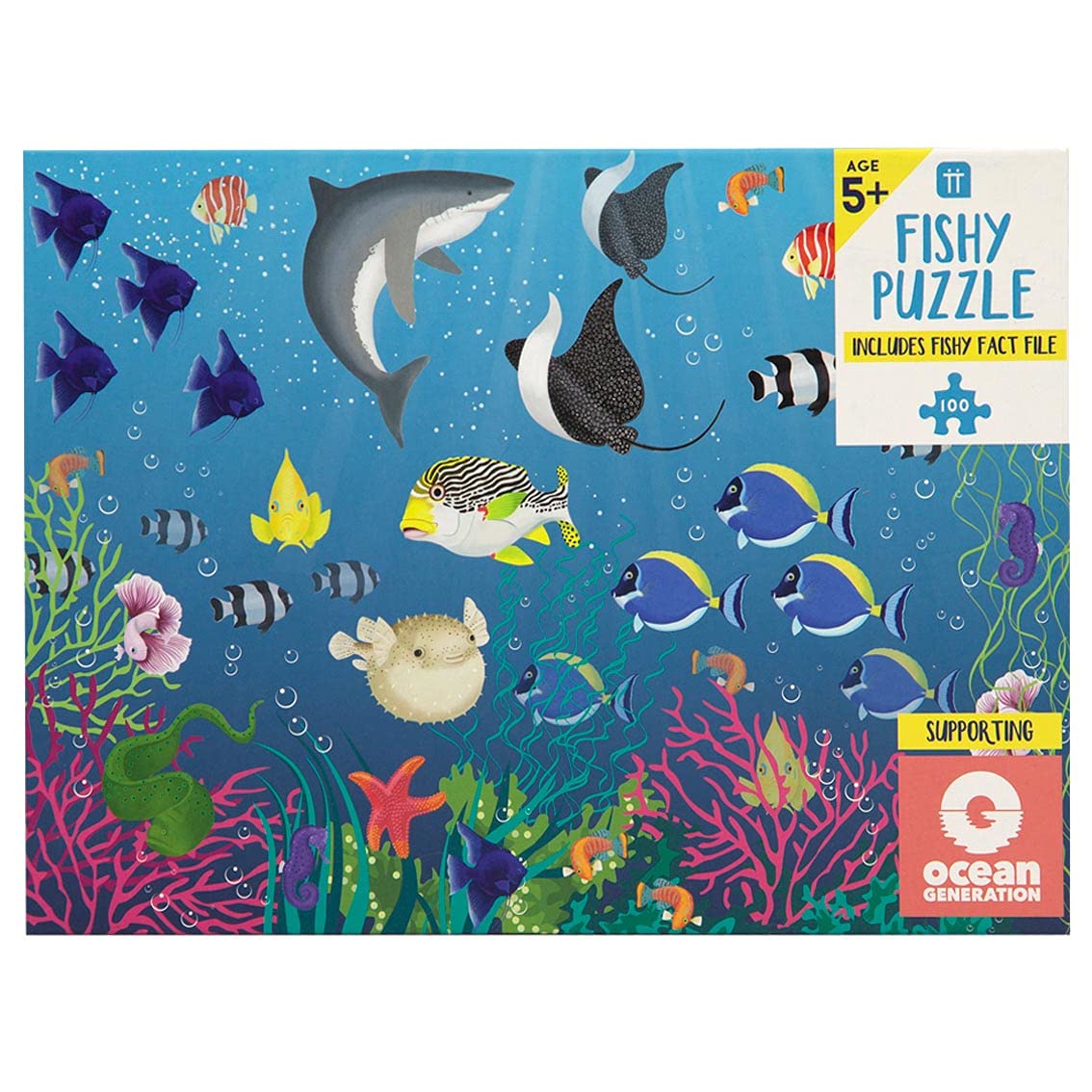 Talking Tables 100-Piece Fish Puzzle for Kids with Matching Poster & Ocean Fact File | Educational Games For Children, Toddler Toys, Birthday Present, Fishpuzzle