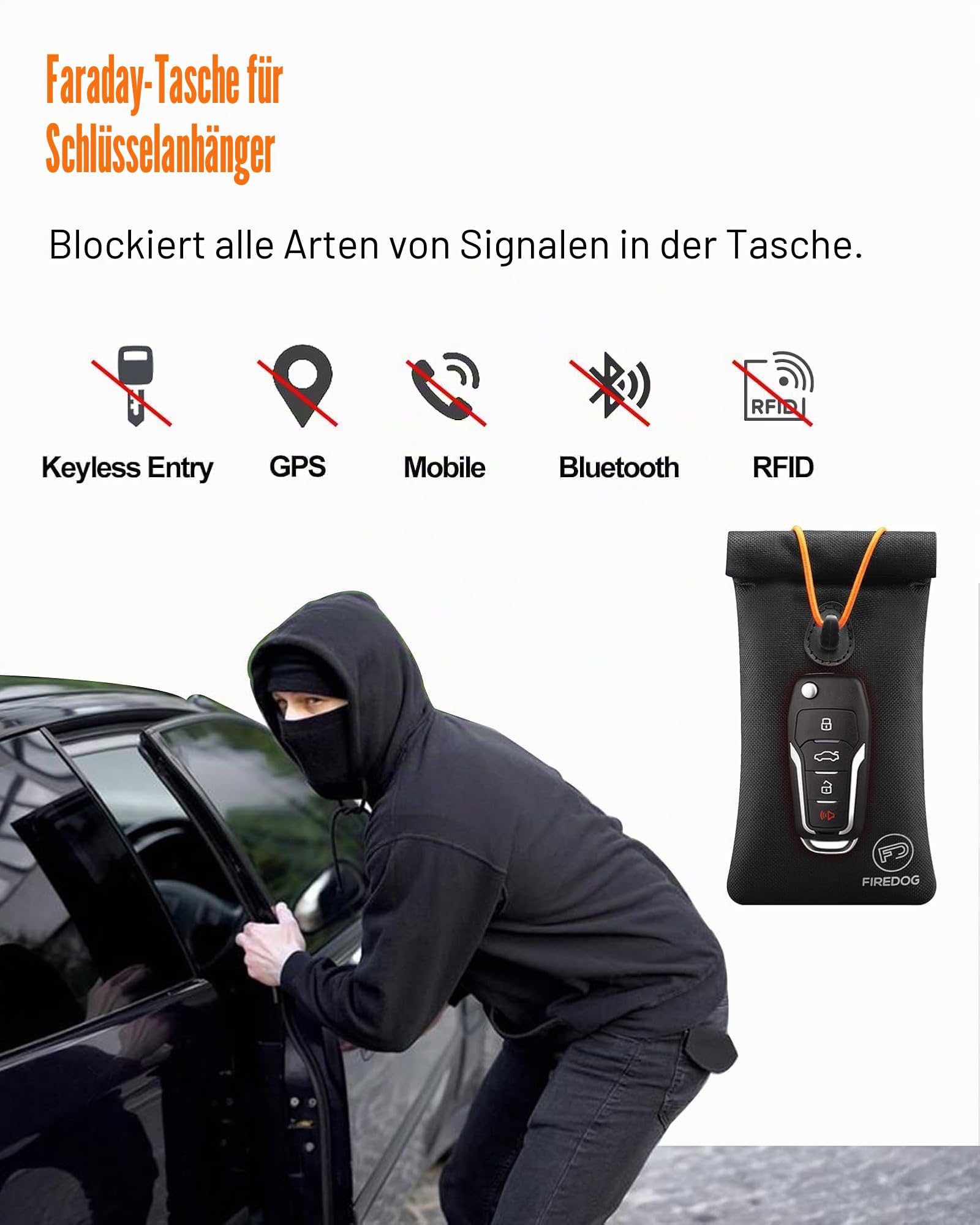 FIREDOG Faraday Tasche für Autoschlüssel und Handy, Schlüsselsignalblockiertasche, Anti-Diebstahl-Autoschutz, Handy-WLAN/GSM/LTE/NFC/RFID/Keyless Entry Fob Signal Blocking Bag (schwarz), Medium 3