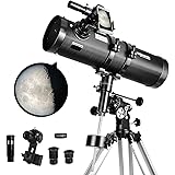 Telescope 130EQ Newtonian Reflector Telescopes for Adults, Great Astronomy Gift for Kids Adults, Comes with 1.5X Cellphone Ad