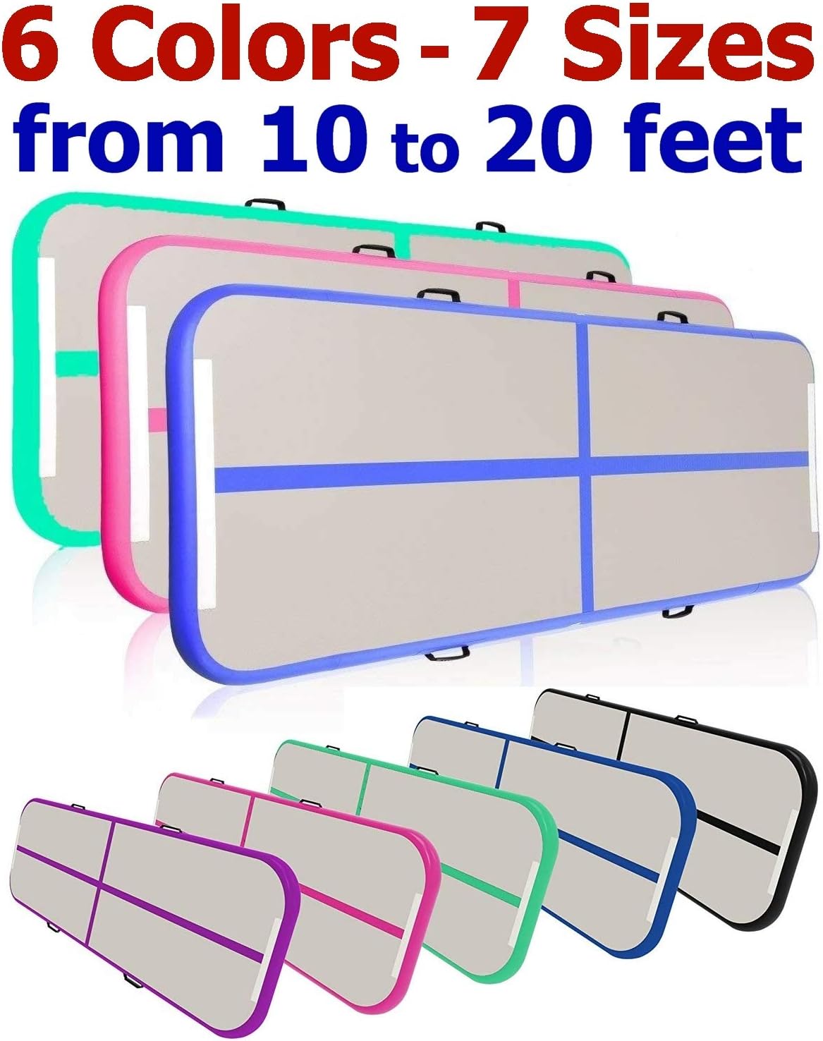 My Gym Air Track 10.0/13.3/16.6/20.0 feet x 36" x 4" Gymnastic Tumbling Mat w/Mint-Green Trim AirTrack Inflatable Exercise Yoga Judo Pirates Training Cushion Mattress
