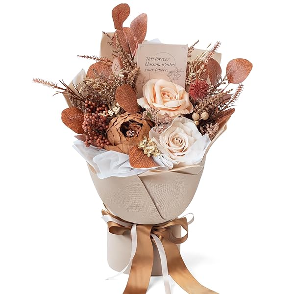 TINGE TIME BROWN PRESERVED FLOWERS BOUQUET, FLOWERS FOR DELIVERY, ETERNAL ROSES BOUQUET FOR WEDDING, TABLE CENTERPIECES, VALENTINES, MOTHERS DAY, BIRTHDAY GIFTS, ANNIVERSARY