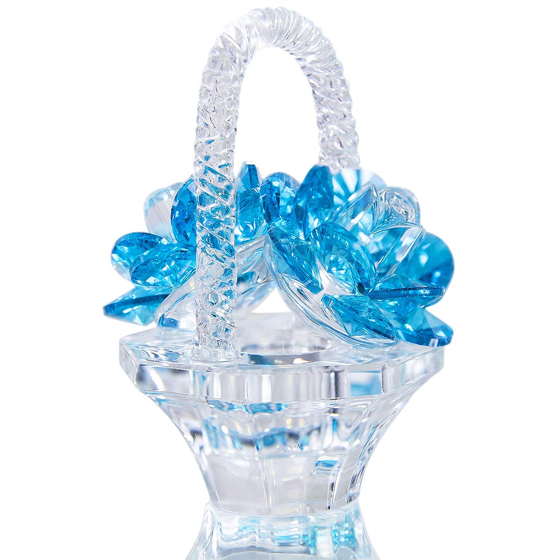 H&D HYALINE & DORA Light Blue Glass Flower Basket Ornament,Handmade Crystal Flower Figurine craft Cut Paperweight,Home Decor Tabletop Centerpiece, Birthday Gifts for Lady