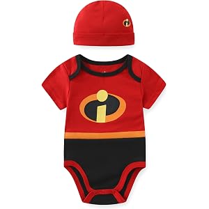 Disney The Incredibles Jack-Jack Baby Boys Bodysuit with Hat Cap 2 Piece Set for Newborn and Infant
