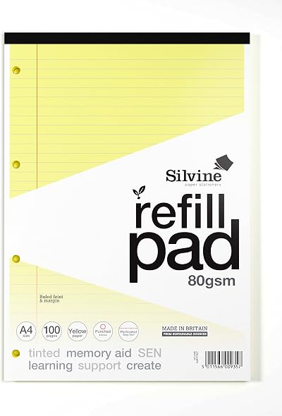 Silvine A4 Yellow Dyslexia Refill Pad 100 Pages Lined with Margin