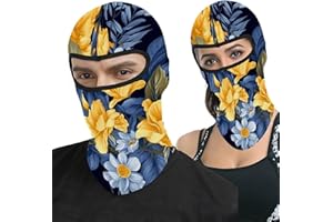 Blue Base Yellow Floral Balaclava Ski Mask Windproof Full Face Cover for Adult Breathable Full Face Mask Motorcycle Riding Wi