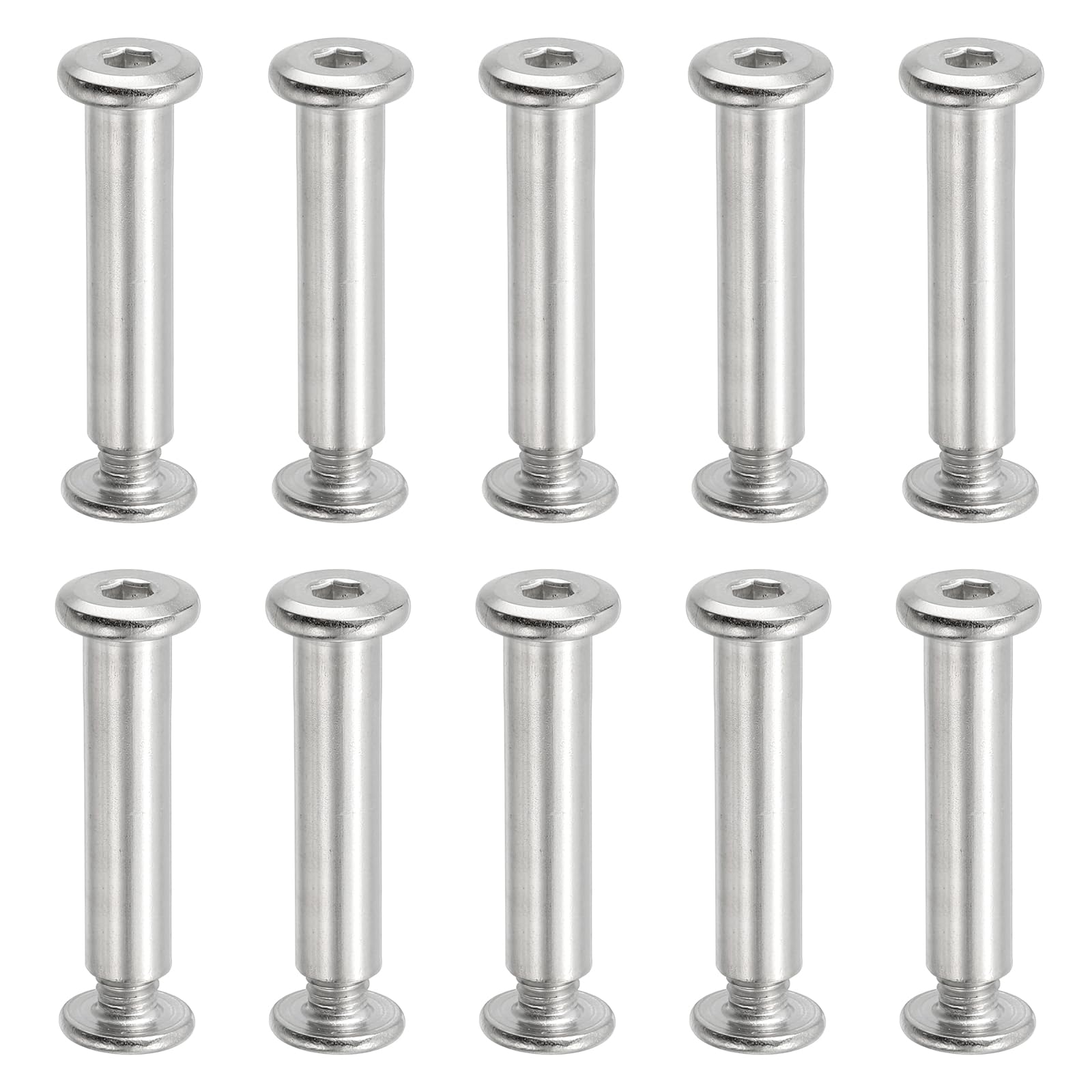 PATIKIL Hex Chicago Screws, 10 Set Binding Screw Posts M6 x 35 mm Connecting Hex Drive Socket Cap Bolt Nuts for Scrapbook Leather Belt Album Photo Furniture Repair, Silver