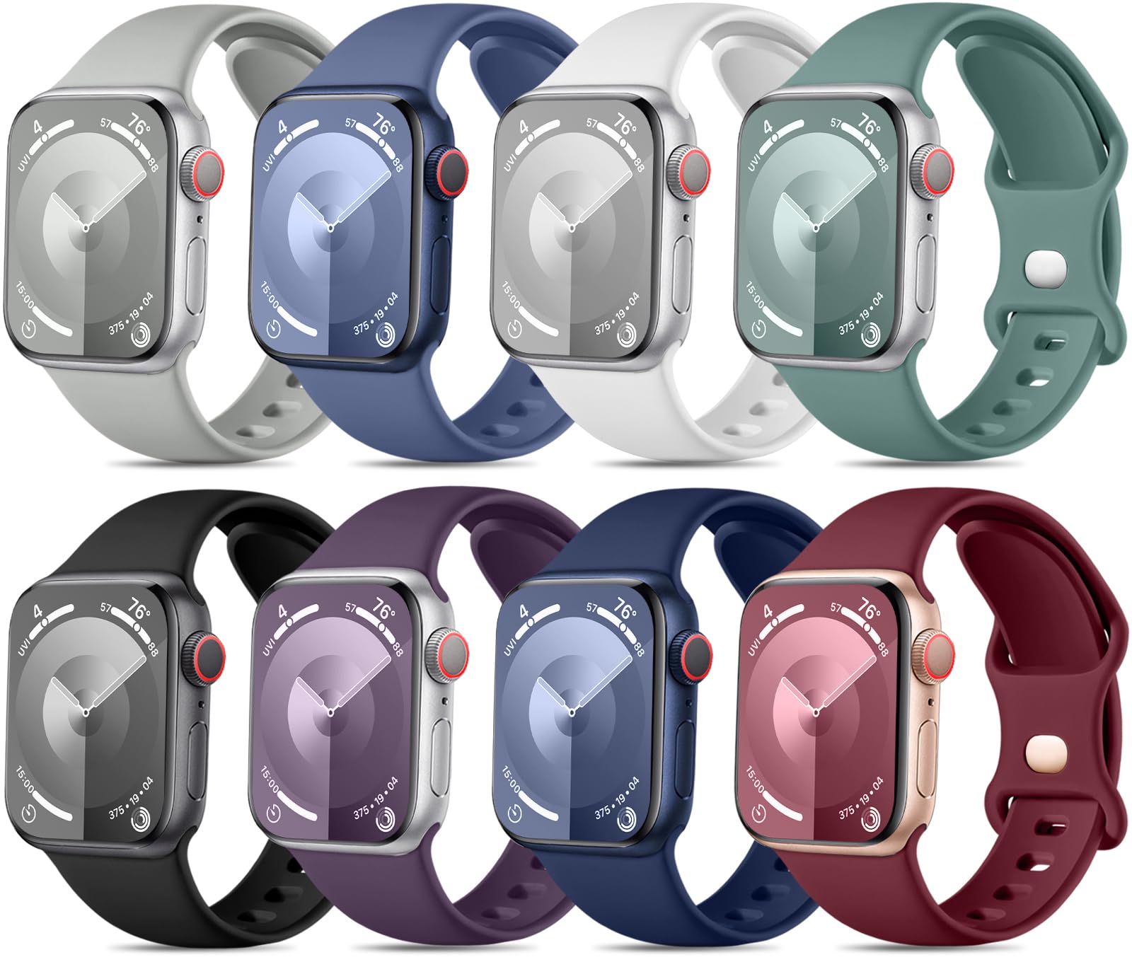 Mastten 8 Pack Sport Straps Compatible with Apple Watch Strap 46mm 45mm 44mm 42mm 49mm Men Women, Soft Silicone Band for Apple Watch Series 11 10 9 8 7 6 5 4 3 2 1, iWatch SE Ultra 3 2 1, Dark
