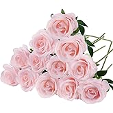 Felice Arts 12 Pack Light Pink Roses Baby Pink Artificial Flowers Silk Flowers with Stems Fake Flowers Bouquet for Wedding Centerpiece Table Vase Home Kitchen Party Valentines Decoration DIY Decor