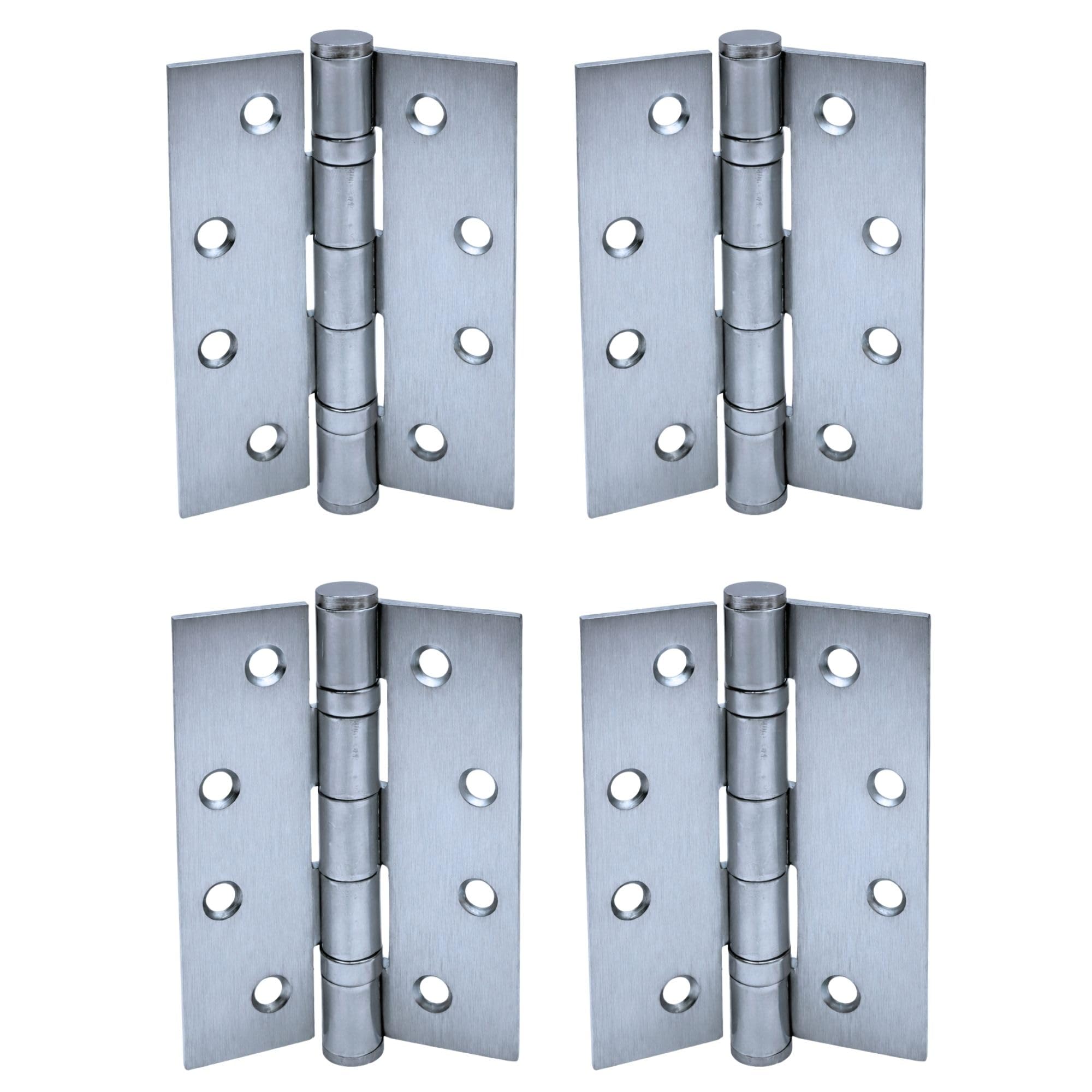 UAP 4 Inch Ball Bearing Butt Door Hinges for Internal Doors 100mm x 75mm Mild Steel Square Corner Internal 4 Pack Satin Chrome