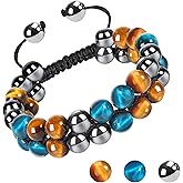 BUFOR Triple Protection Bracelet, Blue Tiger Eye Black Obsidian Hematite Men Bracelet 8mm Beads Handmade Womens Bracelets for Protection