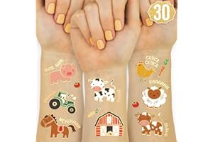 xo, Fetti Farm Party Supplies Temporary Tattoos - 30 Glitter Styles | Barnyard Animals, Petting Zoo, Cow, Horse, Tractor Trai