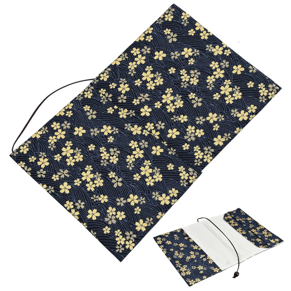 CRASPIRE A5 Book Sleeve Cover 6 Ring Binder Organizer Cloth with Rope Black Flowers Washable Protector Fabric for Notebook Lovers Novel Journal Textbooks Case Diary Decor