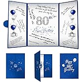 Crenics 80th Birthday Decorations for Men or Women, Creative 80th Birthday Guest Book Alternative, Blue and Silver 80 Birthday Signature Book 18 x 12 inch, Great 80th Birthday Gifts
