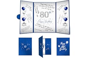 Crenics 80th Birthday Decorations for Men or Women, Creative 80th Birthday Guest Book Alternative, Blue and Silver 80 Birthda