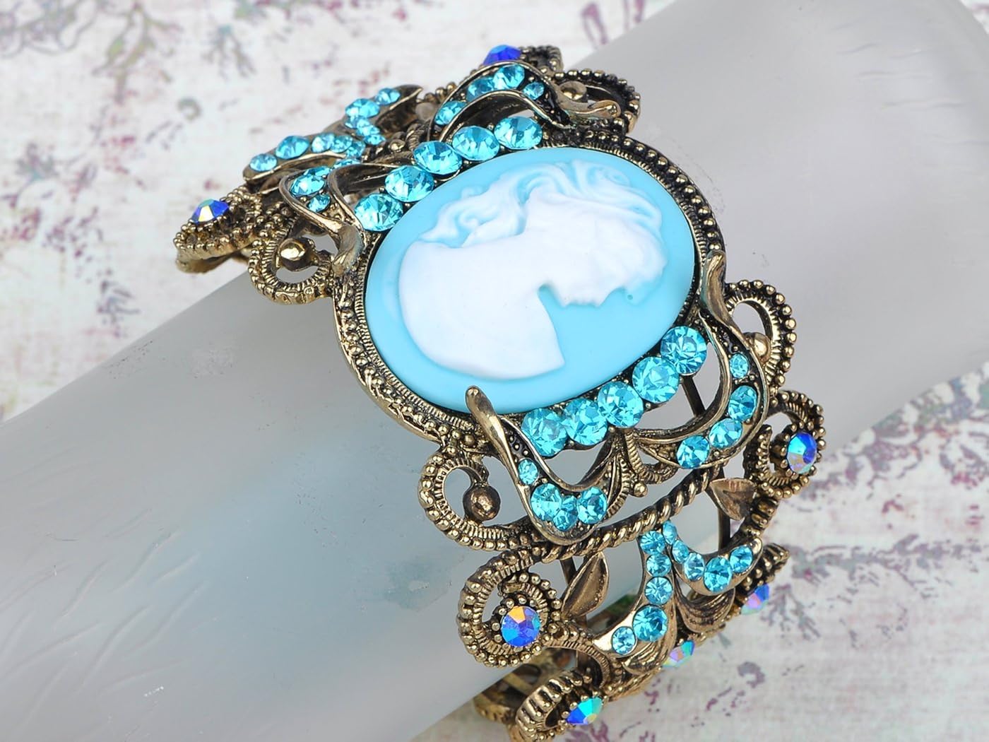 再再販 Alilang Golden Tone Blue Lady Girl Maiden Cameo Bangle Bracelet ランキング入賞商品 Www Iacymperu Org