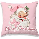 MNASAIOO Pink Christmas Coquette Santa Decorative Throw Pillow Covers, Trendy Bow Pillows Covers for Girly Room Girls, Retro Preppy Pillow Cases Decor for Couch Bedroom Winter Holiday 18x18in