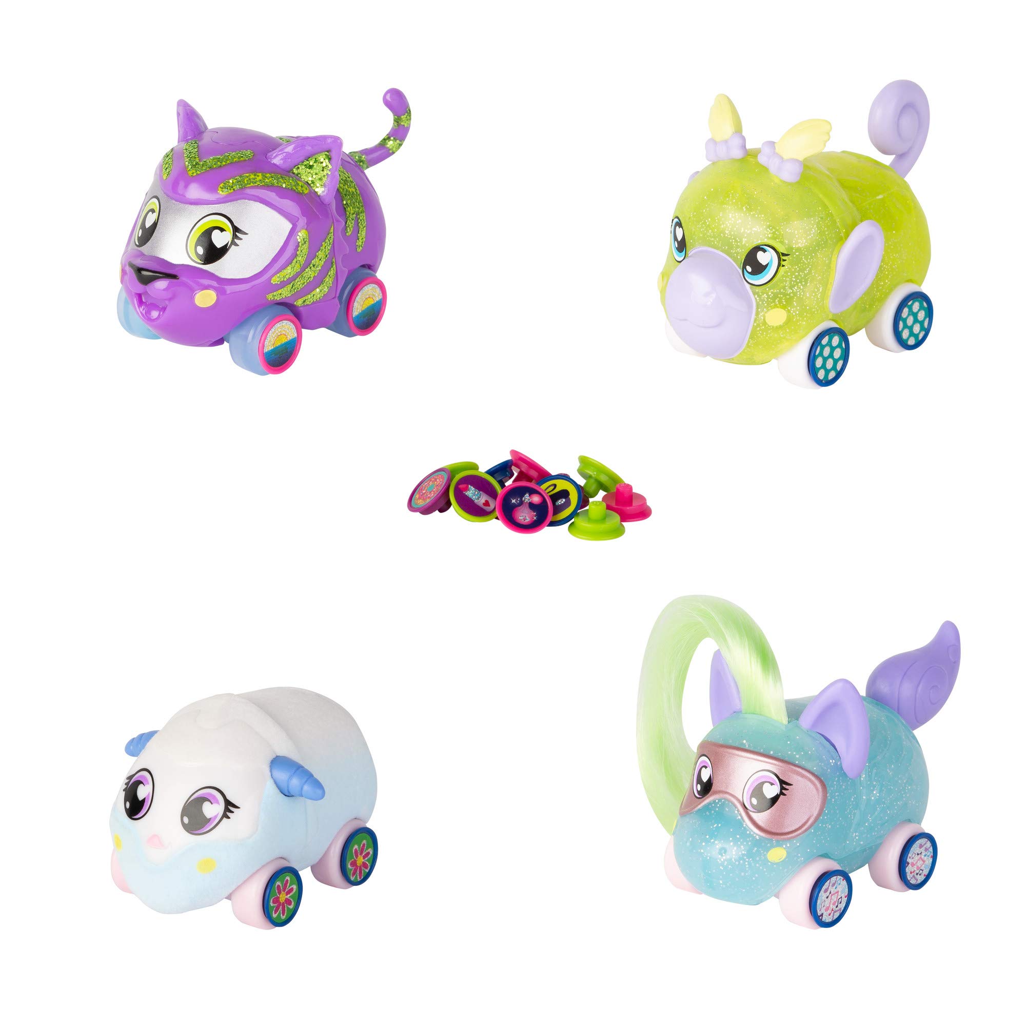 Tomy Ritzy Rollerz 46880 Set of 4 Multi-Coloured Characters, Small Cars to Customize, Includes 28 Collectable Charms, Mini Universe for Girls Aged 4 to 8 Years