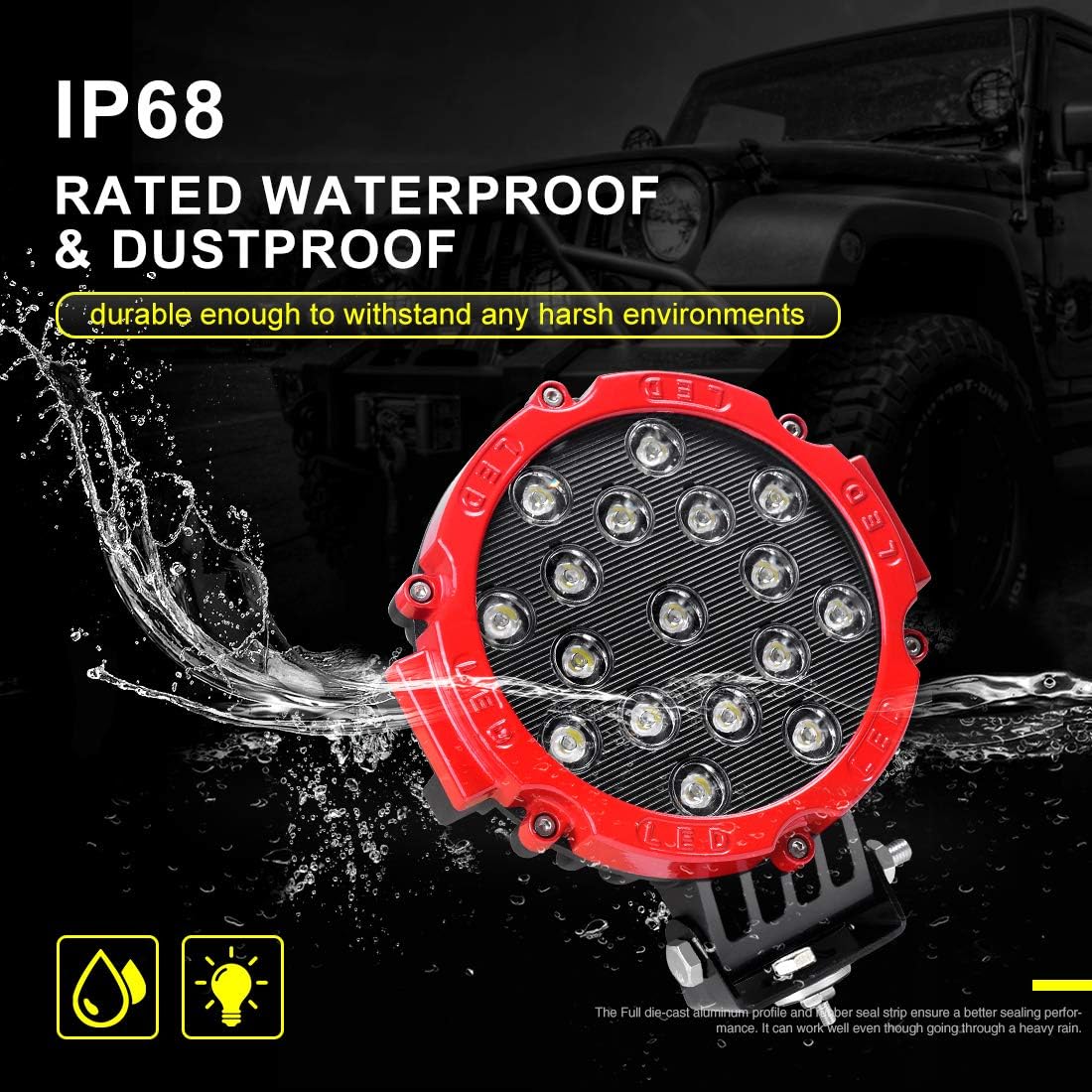 2PACK 7" LED Offroad Pod Lights Bar 51W with Mounting Bracket, Red Round Spot Bumper Driving Lamp Headlight Fog Light for Offroader, Truck, Car, ATV, SUV, Jeep, Construction, Camping, Hunters: Automotive