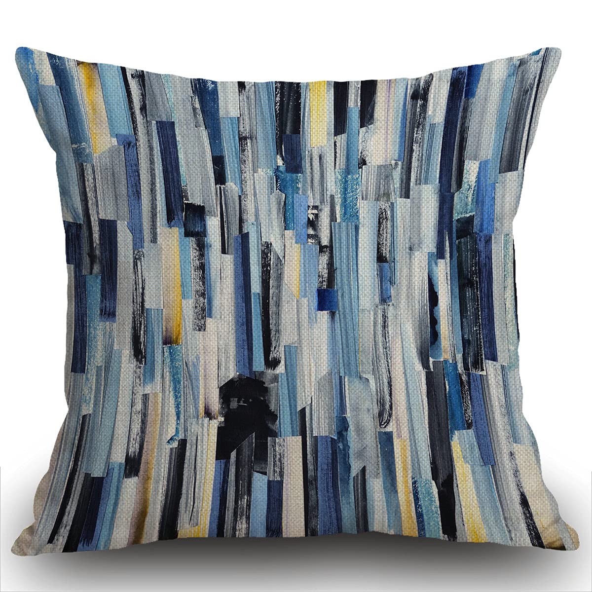 Smooffly Cushion Covers 45 x 45 cm,Watercolor Geometric Multicolor Stripes and Teals Ink Texture Pillow cover Cotton and Linen Pillow case Cushion Cover for Sofa outdoor garden bed couch cushion