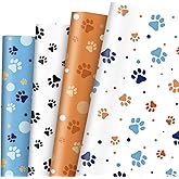 FYSUIMU 8 Sheets Blue Dog Theme Wrapping Paper -Not Roll- Dog Paw Print Gift Wrap Paper Folded Flat for Baby Shower Birthday Party Holiday DIY Crafts, 19.7 x 27.6 Inch