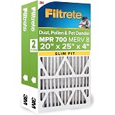 Filtrete 20x25x4 Slim Fit, MERV 8, MPR 700, 2 HVAC Filters | Dust, Pollen, &amp; Pet Dander, 12-Month AC/Furnace Filters, Cleaner Air, Reliable Airflow (Act. Size 19.5x24.5x3.75 in)