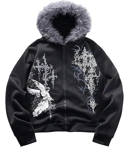 Amazon.com: Obenie Women's fur collar hoodie retro five pointed