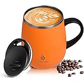 Ideus 16 oz Insulated Coffee Mug with Handle and Lid, Double Wall Stainless Steel Vacuum Thermal Coffee Mug, Travel Coffee Cup Thermal Cup for Home and Office, Orange Tiger