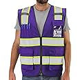Dib Safety Reflective Mesh Vest High Visibility Two Tone with Pockets and Zipper, Purple Mesh with Yellow Trim L
