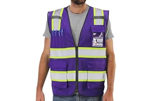 Dib Safety Reflective Mesh Vest High Visibility Two Tone with Pockets and Zipper, Purple Mesh with Yellow Trim XL