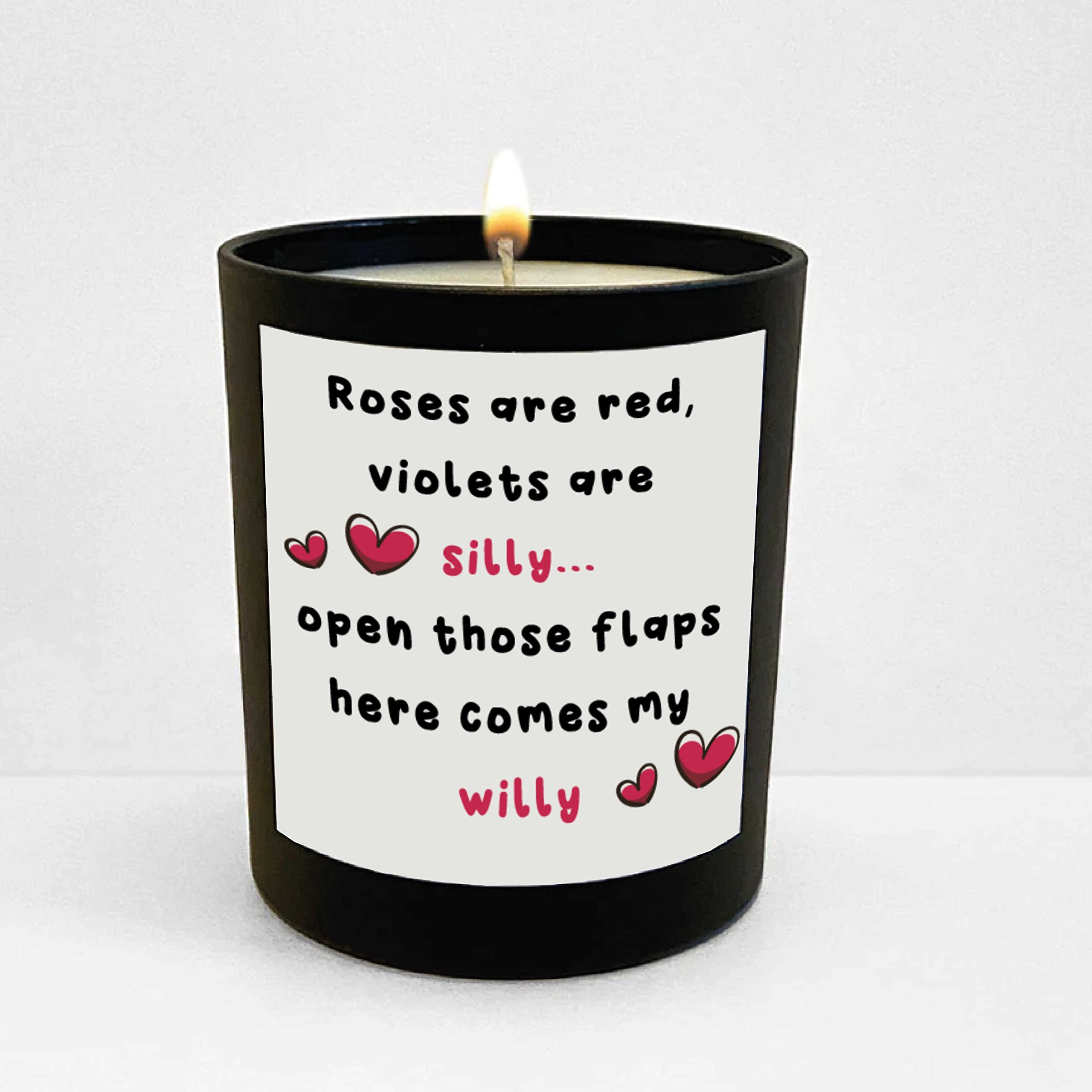 Wanky Candle Black Jar Valentine's Candle, Anniversary Candle, Candle for her Roses are red, Violets are Silly WCBJ219