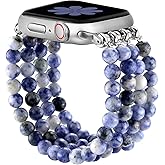 JR.DM Natural Stone Beaded Bracelet Bands for Women Compatible with Apple Watch 40mm 41mm 38mm 42mm(S10/11) Comfort Cool Elastic Strap Replacement for iWatch Series 11/10/9/8/SE/7/6/5/4/3/2/1